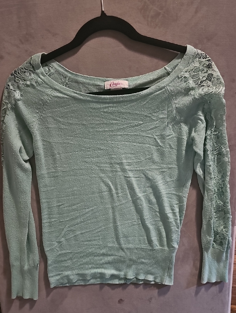 Vintage Candie's Mint Green Lace Shoulder Sweater